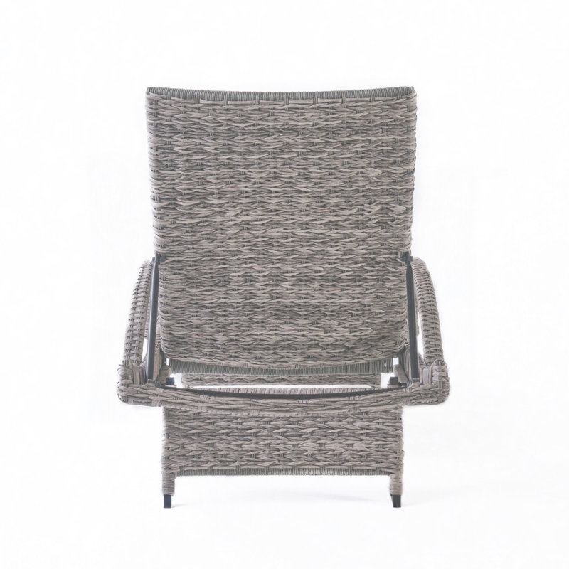 Ensemble de chaises longues en rotin gris avec structure en aluminium antirouille - confort sans coussin, chaises d'extérieur à accoudoirs 2 pièces pour une utilisation toute l'année