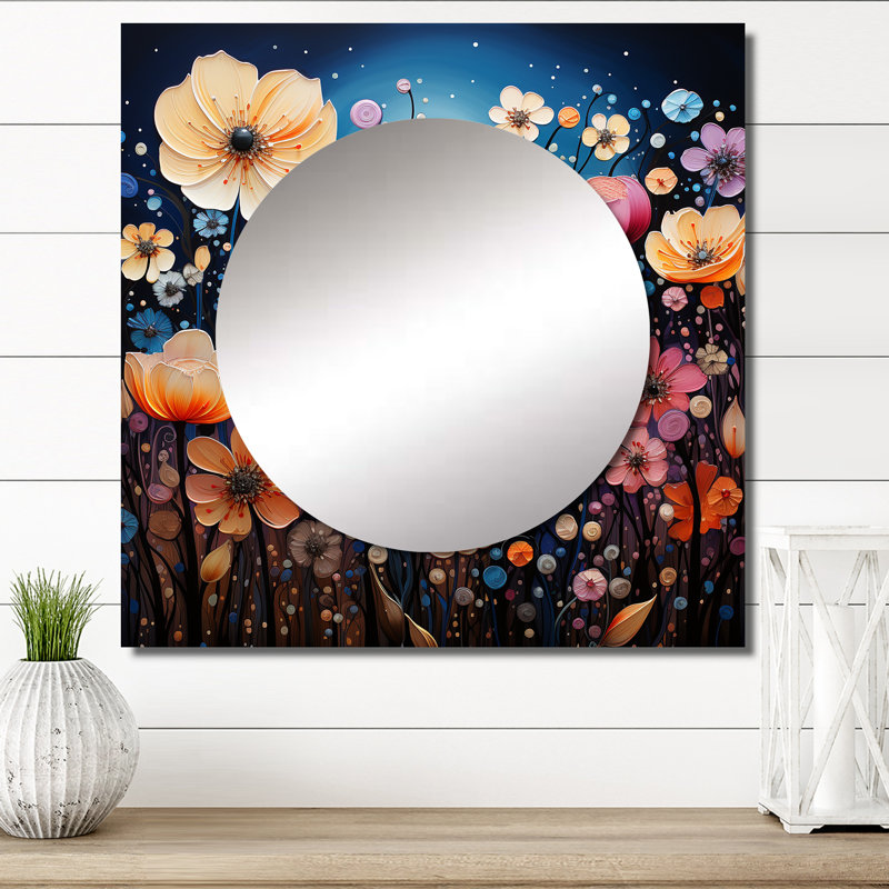 Croissy - fleurs sauvages fantaisistes, pointillisme I, miroir carré floral pour décoration murale, 29 po x 29 po