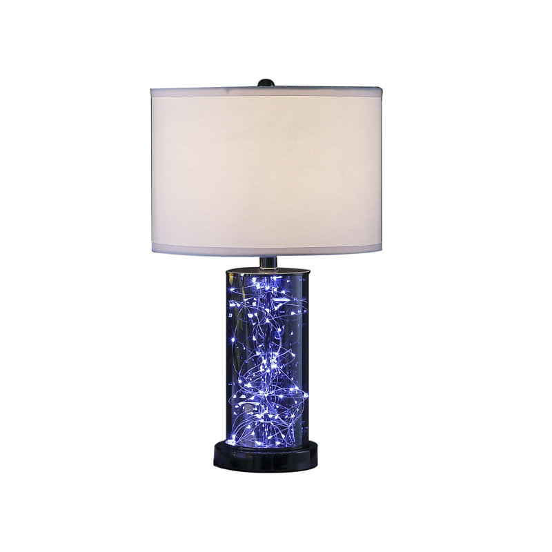 21.25" Black Chrome Cylinder Nightstand Lamp with LED Light