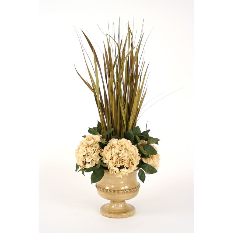 Dried Grasses Hydrangeas Floral Arrangements in Vase