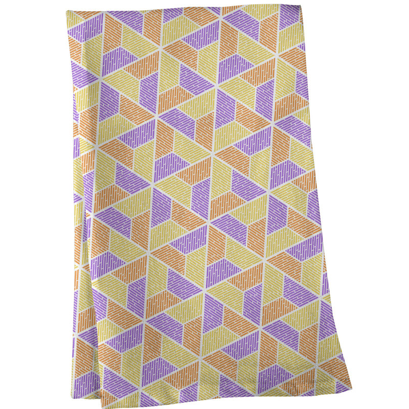 Serviette à thé trapézoïdals Mcguigan, Jaune / mauve / brun, Sergé de coton