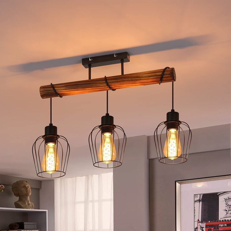 Narrowsburg 3-Light Burnt Wood Kitchen Island Pendant