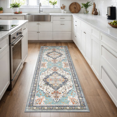 Oriental Area Rug, Vintage Low Pile Non-Slip Machine Washable Area Rug