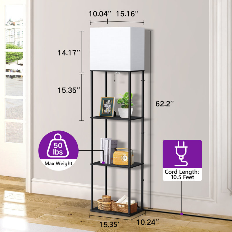 Bugarin 59" Bookcases with LED Light and Remote Control, 3 Color Temperature Column Floor Lamp