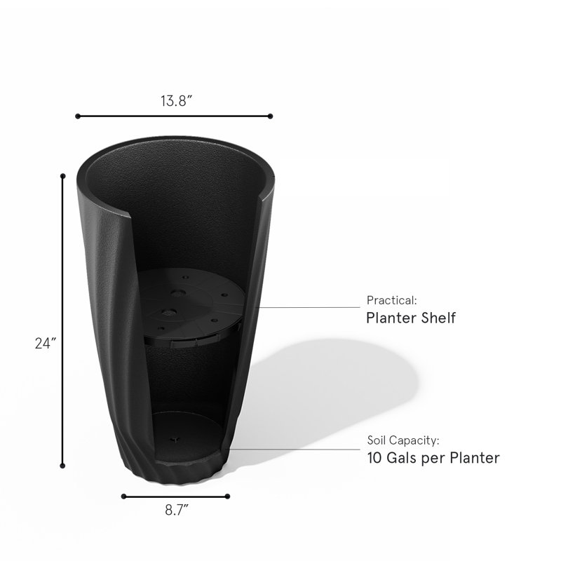 Bee Resin Pot Planter, Black, 2, 24'' H X 13.8'' W X 13.8'' D