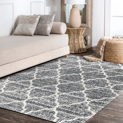 Doster Ogee Moroccan Trellis Shag Light Gray/Ivory Rug