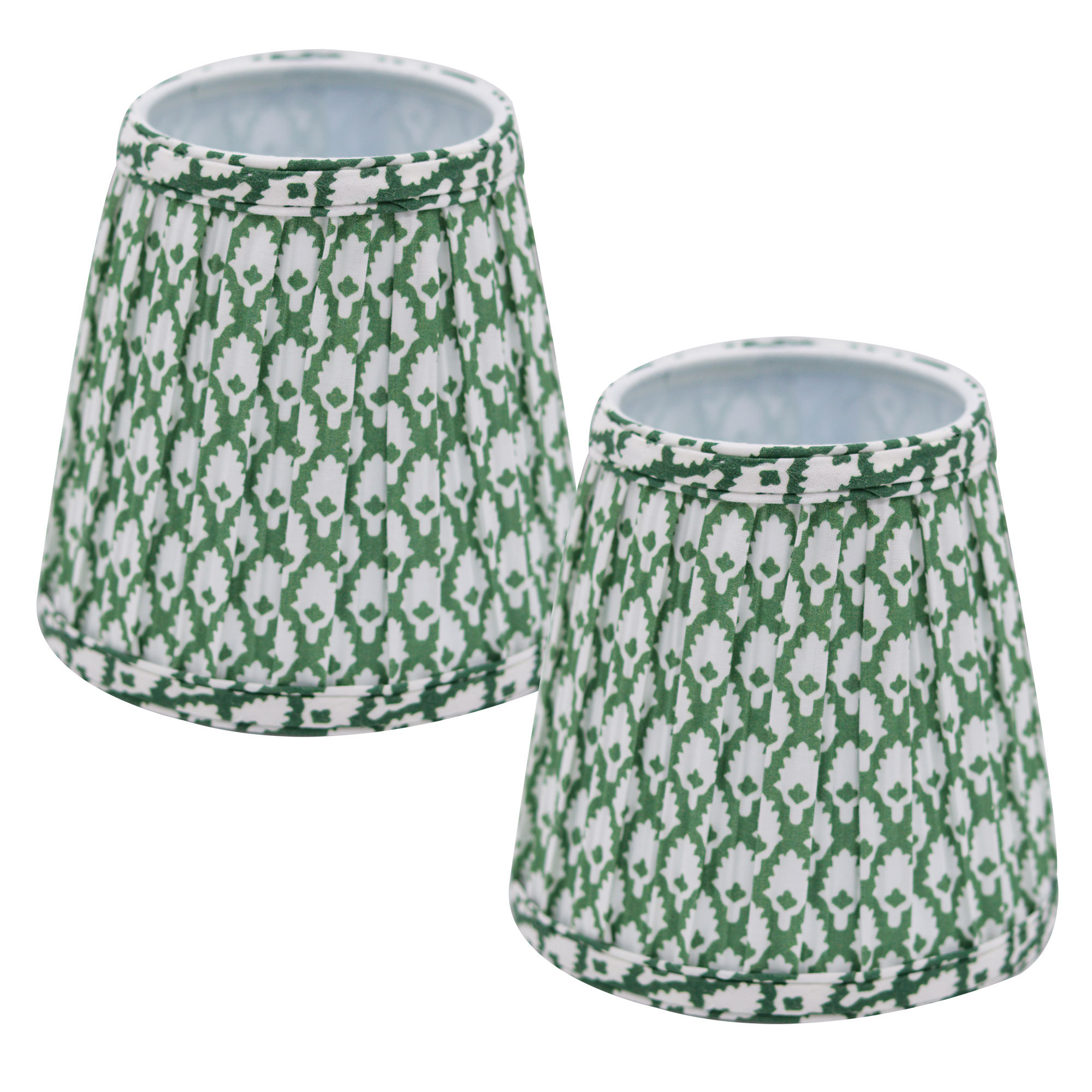 Empire Sconce Hardback Lampshade With Flame Clip Fitter, Set Of 2, White, Green/White