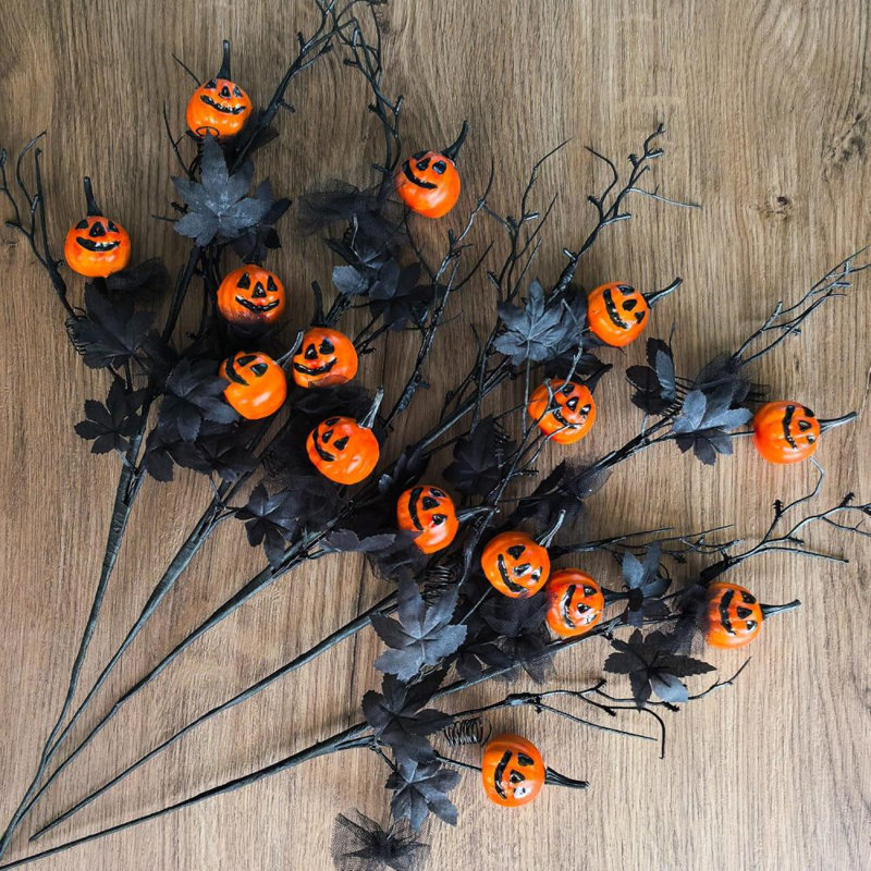 5 pièces 20inch Halloween décoration citrouille artificielle, ramifications d'Halloween pour Vase Home