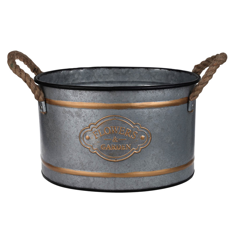 3 Metal Decorative Pots With Rope Handles And Gold Ornament Detail, Grey Multi - Tint, Space Saving Storage Option, 4.2 Lbs Of Nesting Details, Multi, Galvanized Metal, Cottage Aesthetic, Storage,