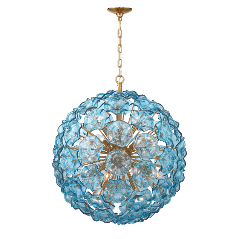 Lustre Seguis Alerte 28'' en laiton vieilli, H 30 po x l 28 po x P 28 po, Bleu