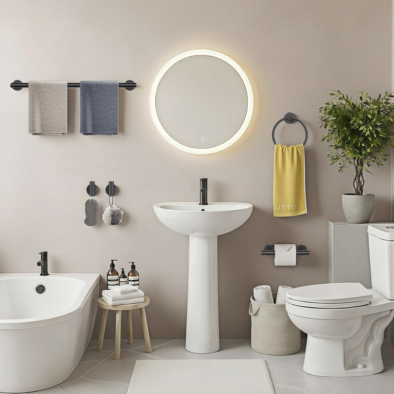 Ensemble de quincaillerie de salle de bain 5 pièces (ensemble de 5), Noir mat
