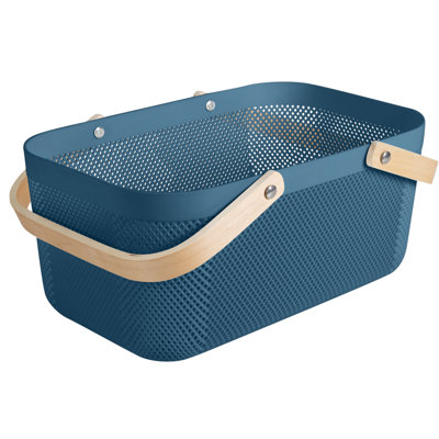  Large Mesh Plastic Storage Basket with Wooden Handle Provincial
