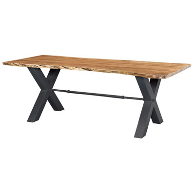 Iron Label Acacia Solid Wood Top Metal Base Dining Table