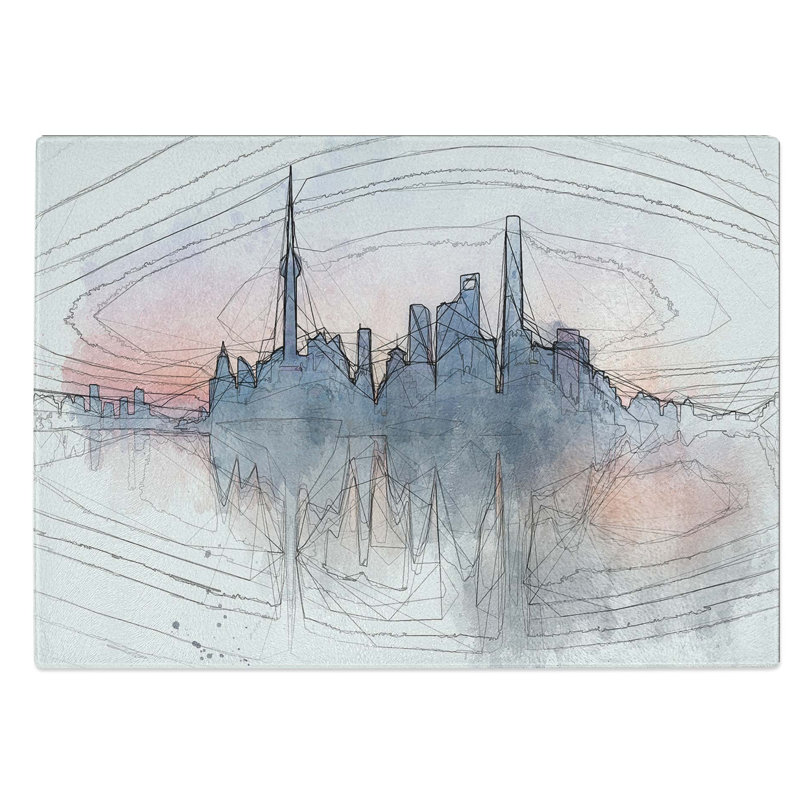 Tempered Glass View of Shanghai in China in Abstract Chopping Board, 39 cm W x 28.5 cm L