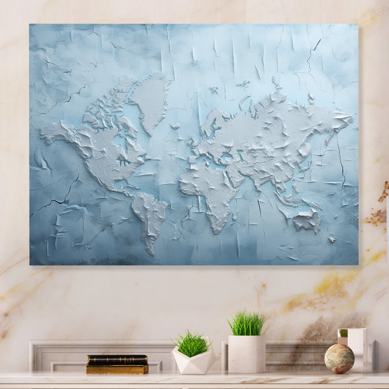 «Ice Age World Map I» sur métal, H 30 po x l 40 po x P 1,5 po