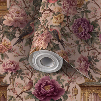 Papier peint auto-adhésif de luxe à motif de papier peint botanique rétro doré auto-adhésif et amovible 17,7 po x 118 po (45 x 300 cm)