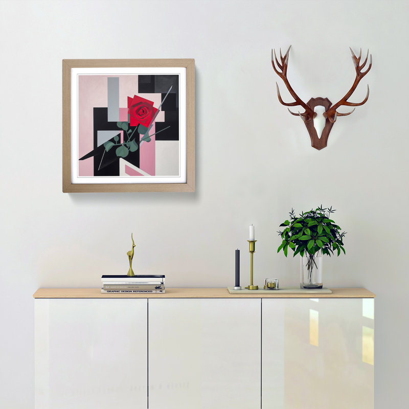 Rose Suprematism No.2 - Single Picture Frame Print on Wood, Oak