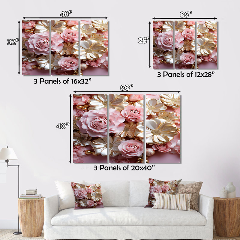 Ensemble de salon Tender White and Light Pink, H 40 po x l 60 po x P 1 po