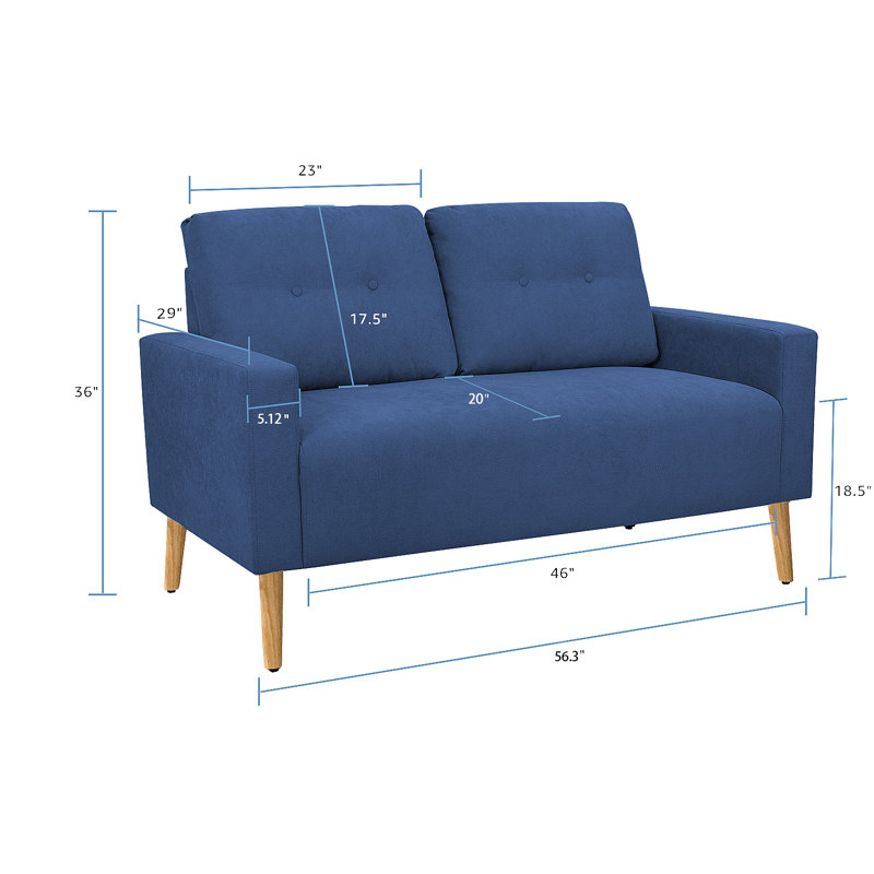 Causeuse à accoudoirs carrés 56,3 po Koehler, Mélange de coton bleu