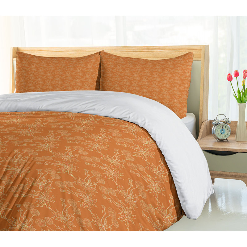 Burnt Orange Floral Queen Duvet Cover Set with Pillow Shams