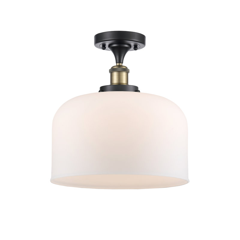 Plafonnier semi-encastré 1 lumière Ballston Urban Bell, Noir / laiton antique, H 13 po x l 12 po x P 12 po, Blanc mat