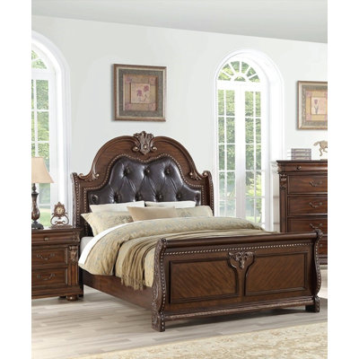 Traditional Style 1Pc Bed Carved Padded Button Tufted Headboard Brown Finish Bedroom Furniture
