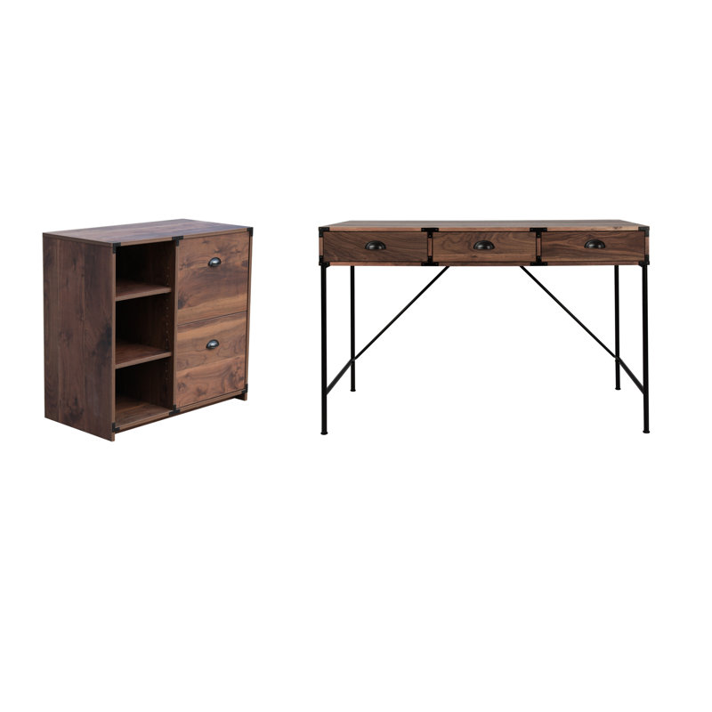 2 Piece Writing Desk Office Set, Walnut