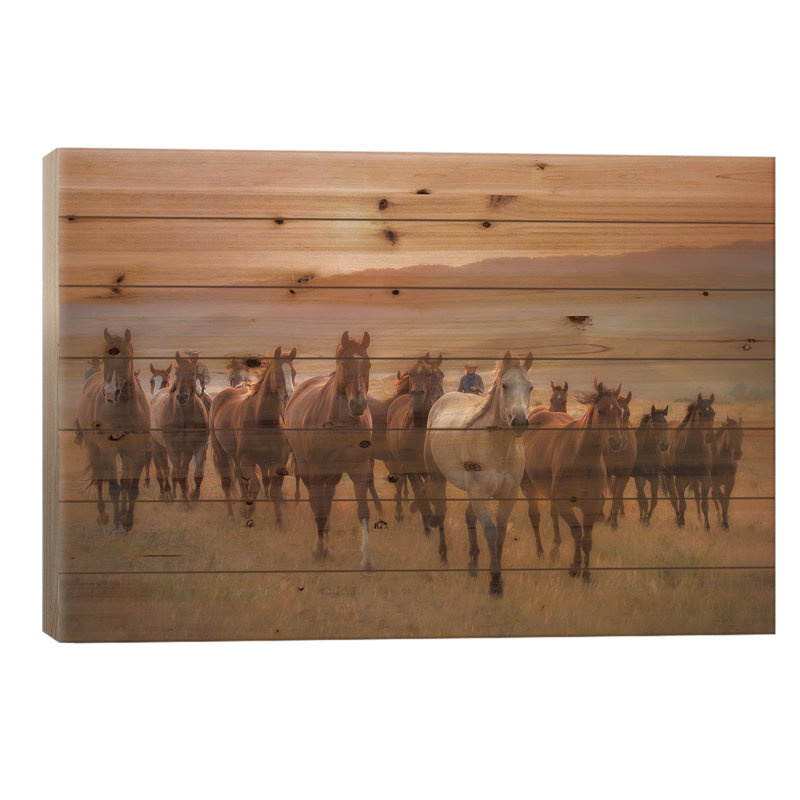 Chevaux en soleil II, H 26 po x l 40 po x P 1,5 po