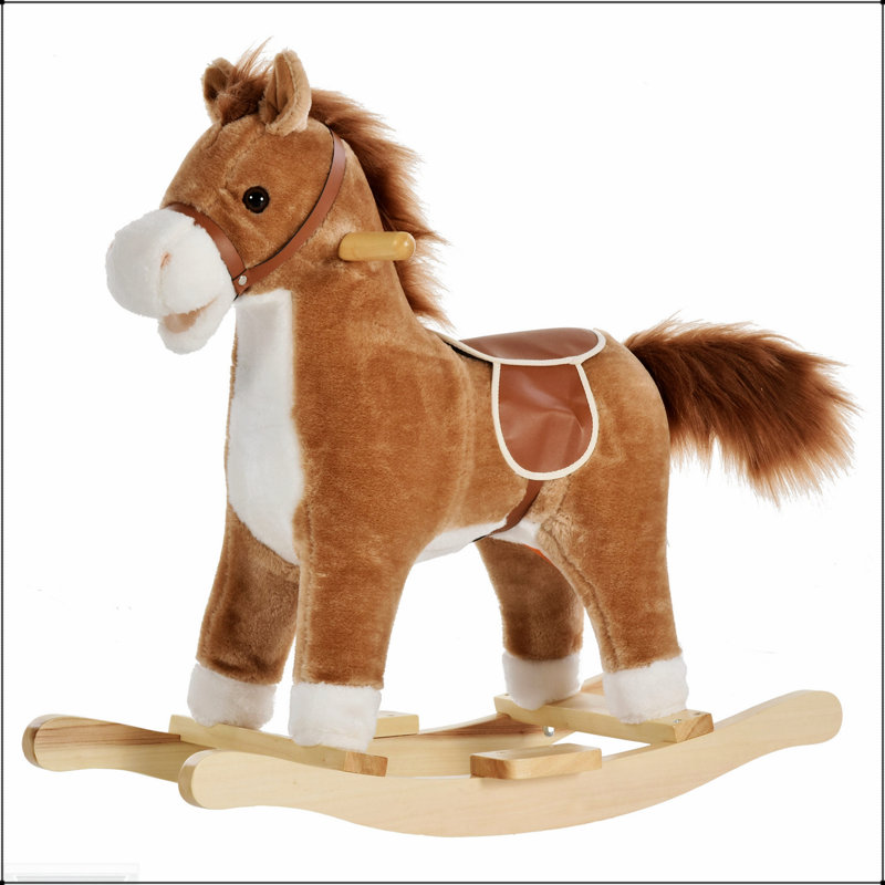 Cheval à bascule interactif en peluche avec des chaises berçantes en bois