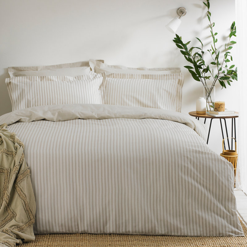 Hebden Mélange Stripe 100% Cotton Duvet Cover Set, Kingsize Duvet Cover + 2 Standard Pillowcases, Natural