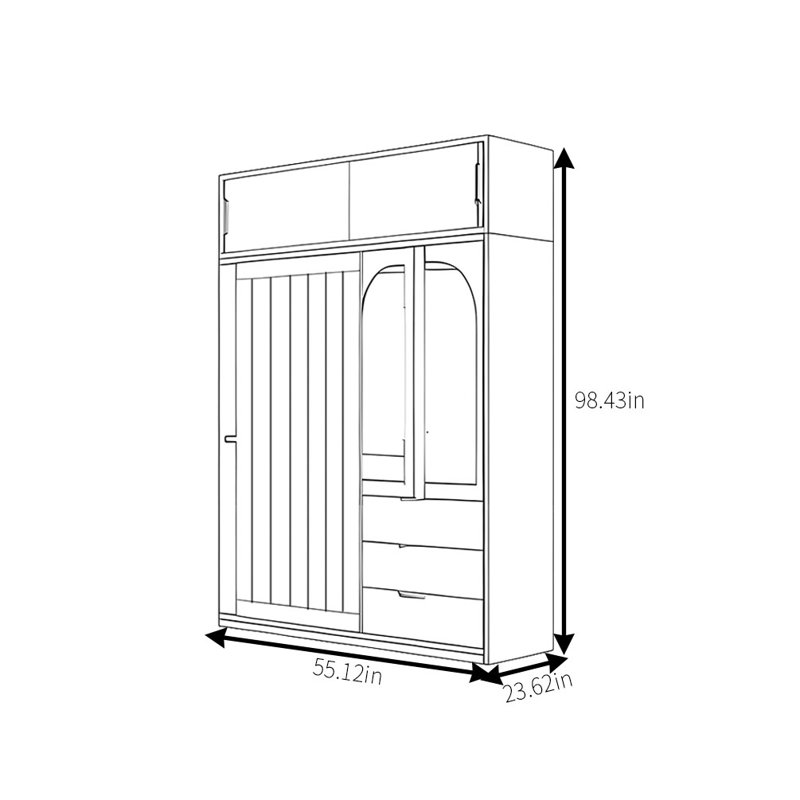 Retro Simple Push Pull Wardrobe, 98.43" H x 55.12" W x 23.62" D