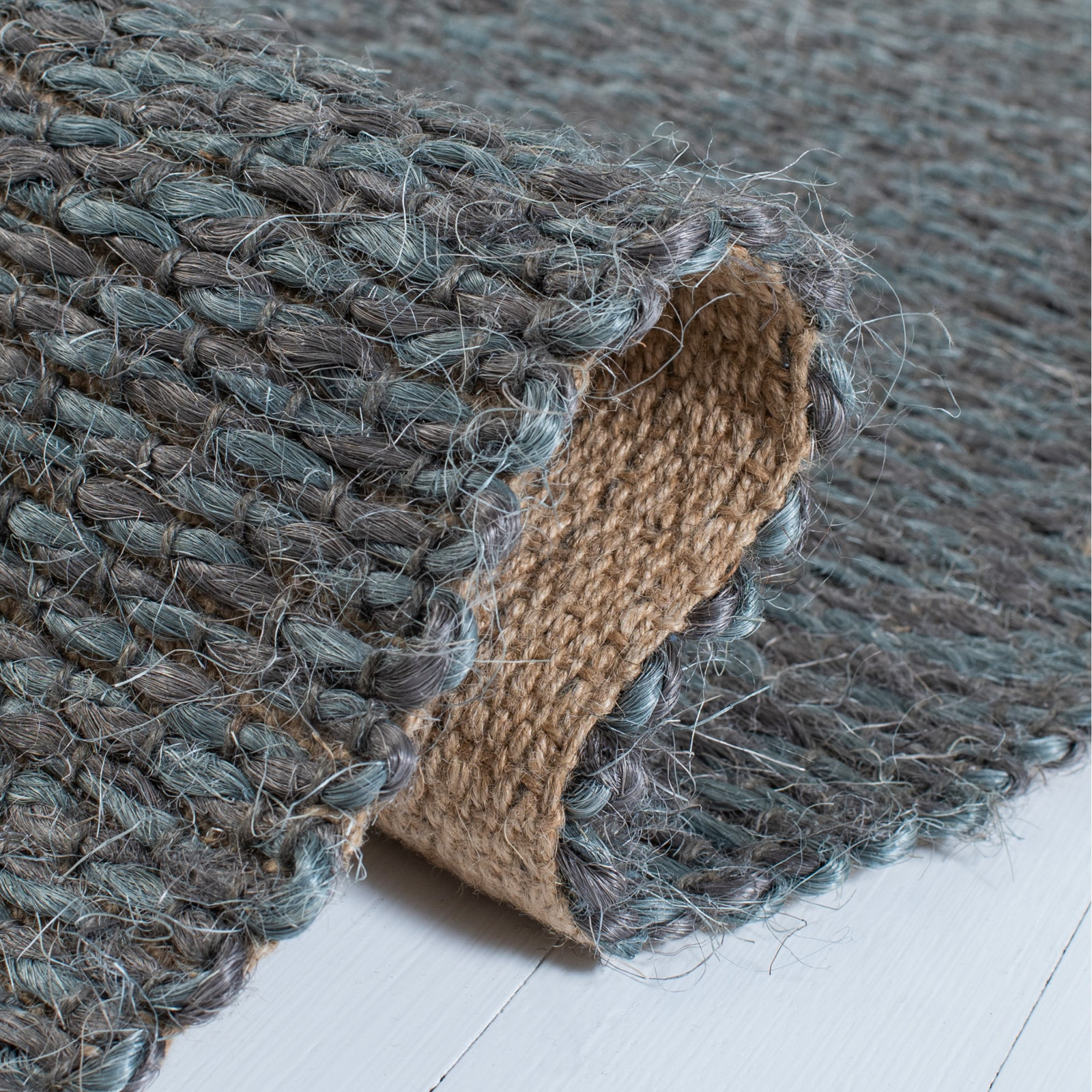 Teal Chevron Hand-Woven Jute Rug, Rectangle 3' x 5'