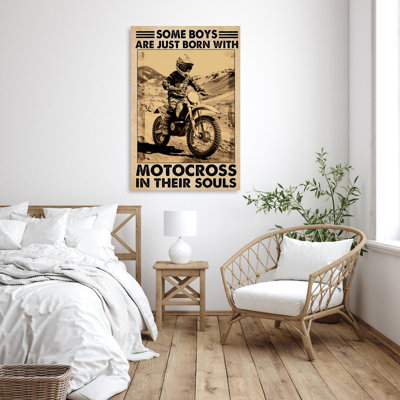 " Boys Just Born With Motocross - 1 Piece Rectangle Graphic Art Print On Wrapped Canvas "