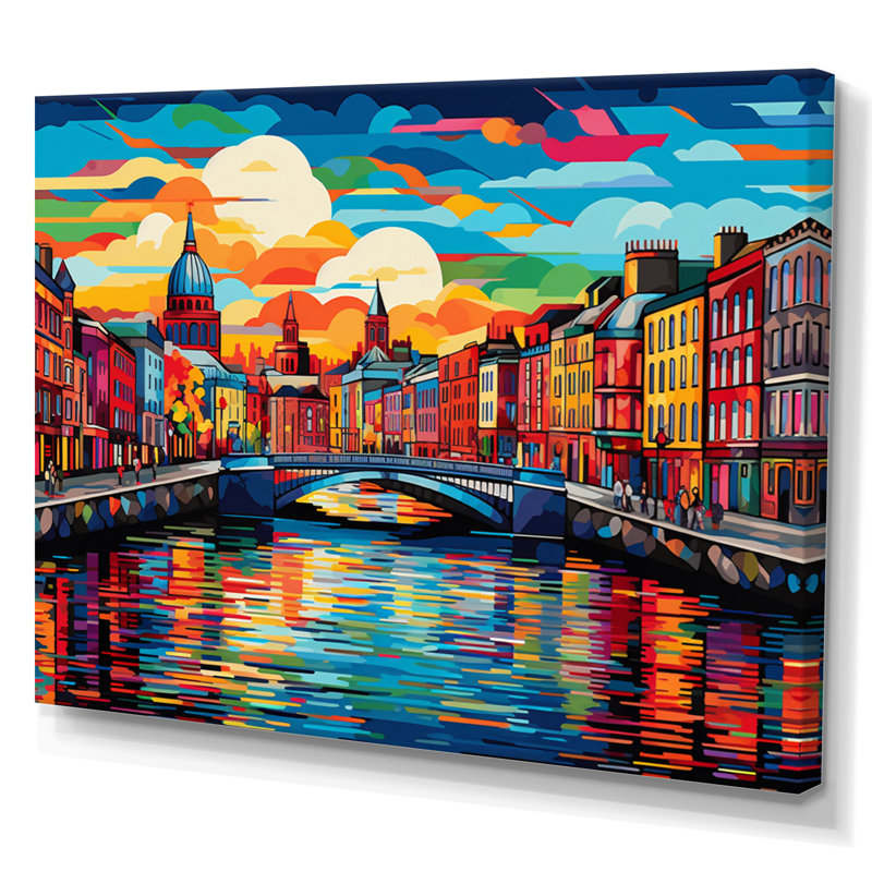 " City Dublin Popart IV ", Wrapped Canvas, 16" H x 32" W x 1" D