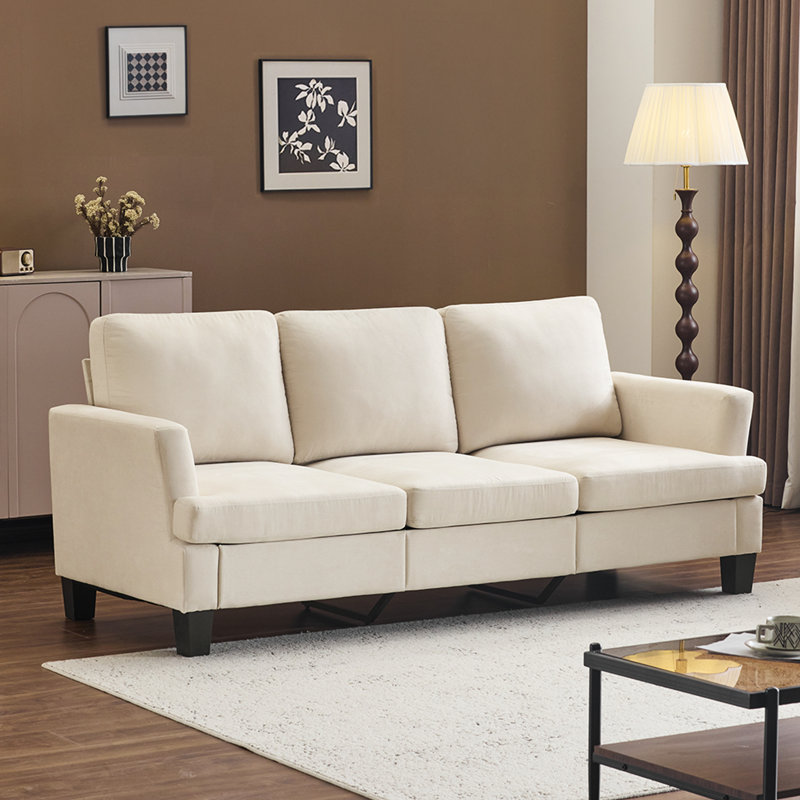 83.5" Upholstered Square Arm Suede Sofa, White