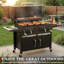 Très grand barbecue au charbon de bois avec espace de cuisson surdimensionné, deux plateaux à charbon de bois, grilles en émail et grille de réchaud en chrome, fumoir de barbecue extérieur avec 4 roues et tables d'appoint