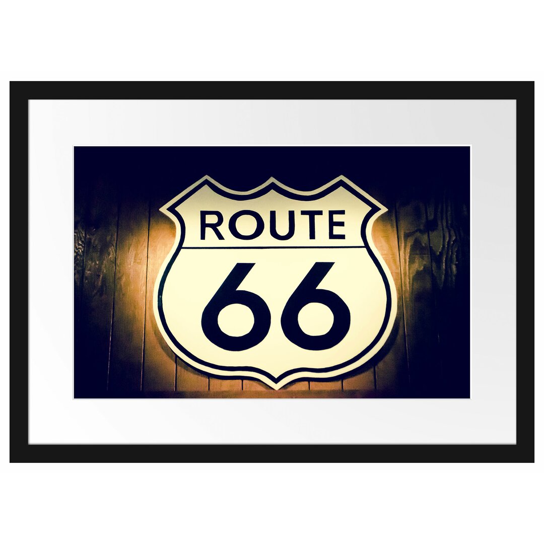 Modernes Route 66 Schild Gerahmter Fotokunstdruck