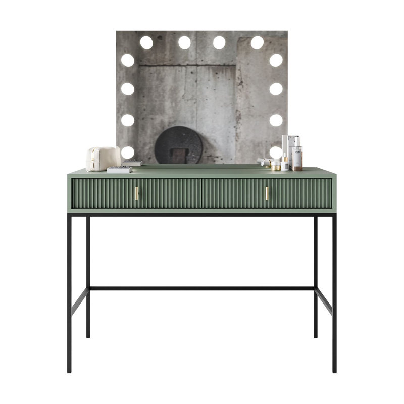 Deonni Dressing Table with Mirror, Green