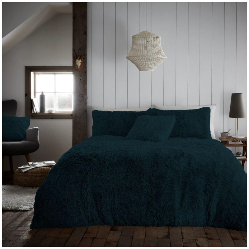 Polyester Solid Colour Duvet Cover with Pillowcases, Teal, Double - 2 Standard Pillowcases