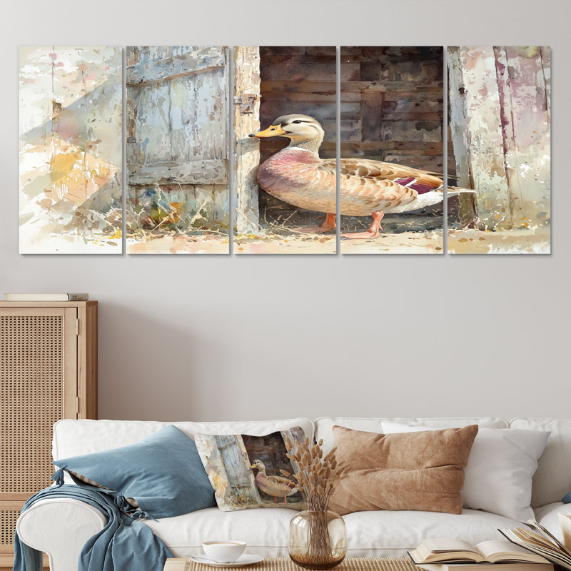 «Cute Duck Portrait At The Barn II» - Art mural animal canard - Art mural moderne sur toile, H 32 po x l 80 po