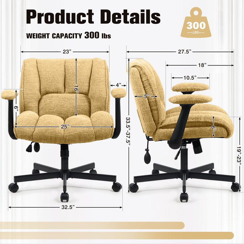 Criss Cross Home Office Chair With Adjustable Backrest,Swivel Wheels And Adjustable Armrest, Yellow