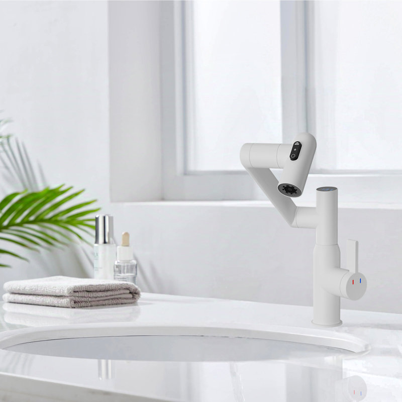 Bathroom Sink Faucet With 360Â° Rotation, Spray Function, Temperature Display, Anti-skid Switch & Hot/cold Water