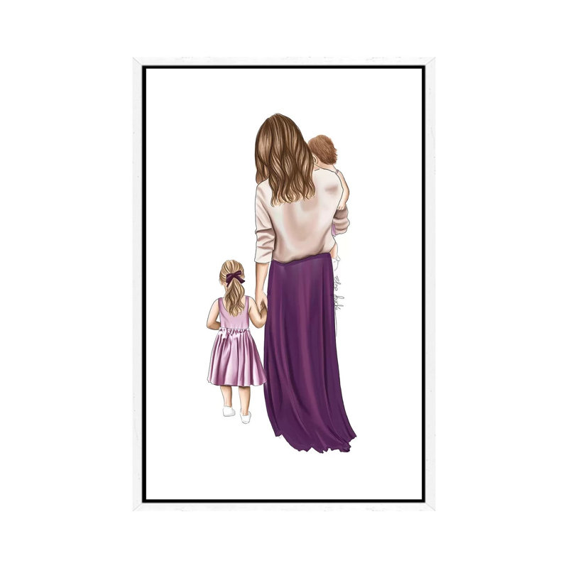 Mother And Daughters by Elza Fouche - Painting on Canvas, 101.6cm H x 66.04cm W x 3.81cm D, White Framed