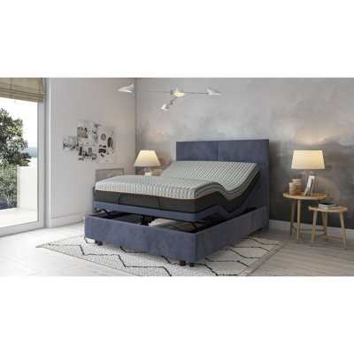 Lit double réglable Bt3000 - Tête et pied réglables, télécommande sans fil, 2 ports, 3 positions préréglées, massage, hauteur