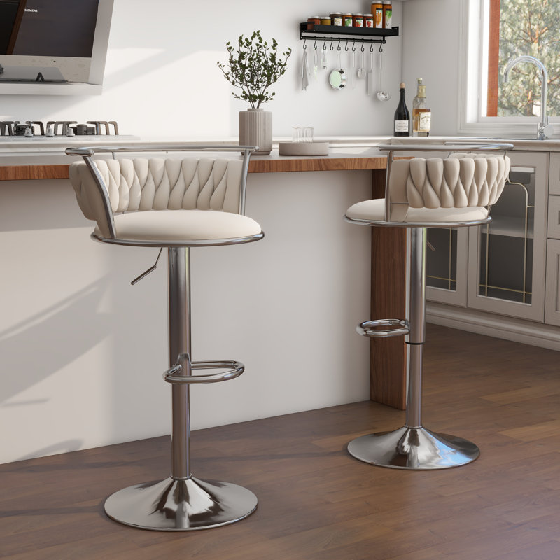 Christal Height Adjustable Swivel Bar Stool, Ivory, Silver