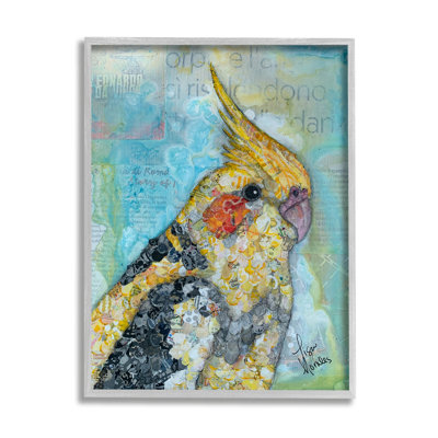 «Jolly Cockatiel Bird Assorted Layered Animal Collage» par Lisa Morales, peinture sur toile à cadre flottant