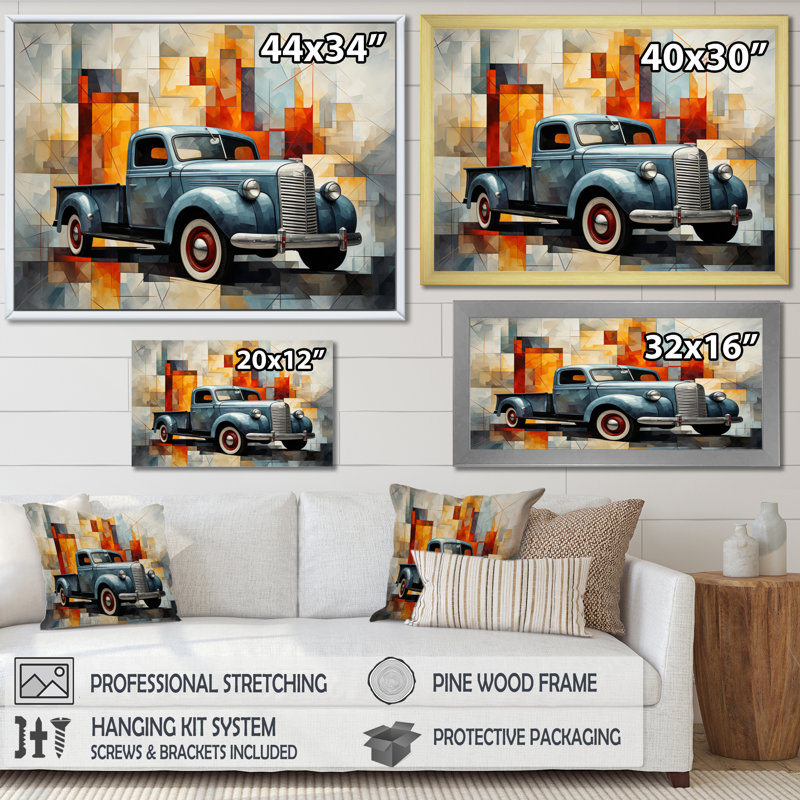 Pickup Truck Geometric Abstraction I - Transportation Canvas Art Print, H 12 po x l 20 po x P 1 po, Toile tendue