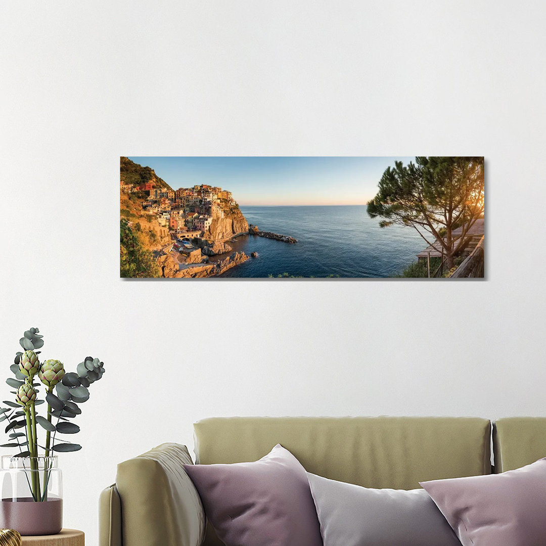 Panoramic View Of Manarola, Cinque Terre Coast, Italy by Jan Becke - Wrapped Canvas Panoramic Print