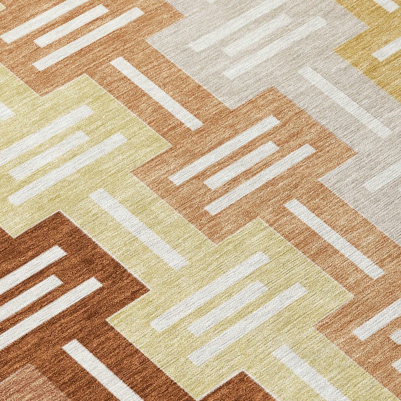 Machine Washable Indoor/Outdoor Chantille ACN2556 Mid-Century Modern Rug, Round 8', Paprika