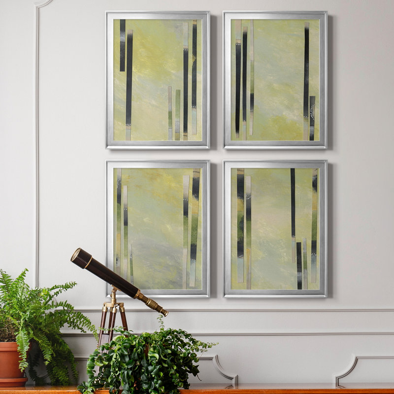 " Neutral Assemblage I " 4 - Pieces Painting Print, 30.5" H x 90" W x 1" D, Silver Framed